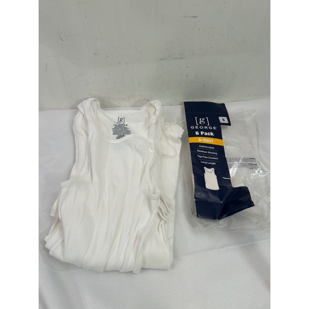 George A-Shirt 6 Pack Small White Ribbed Cotton Tank Top Undershirts Mens